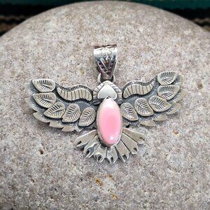 Southwest Unisex Mens Soaring Eagle Pendant Sterling Silver Pink Conch Shell
